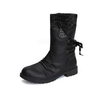 Winterstiefel Damen Retro Style - Weitschaftstiefel Mit Blockabsatz & Gefüttert - wasserdichte rutschfeste Stiefeletten Als Winterschuhe - Leichte Halbschaft Boots Für Herbst Winter-Black||Numeric_39