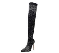 Winterstiefel Damen, Winterstiefel Damen mit Absatz Stilettos Glitzer Strass Overknee Stiefel Langschaft Sparkly Party Boots Elegant Lang Stiefeletten Frauen Spitze High Heels Damenstiefel