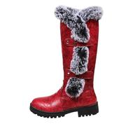 Winterstiefel für Damen, Leder, mit runder Spitze, niedriger Absatz, Stiefel, halbhoch, Schneestiefel, Kunstfell, Schnalle, Retro, elegant, rutschfeste Sohle, schick, für Herbst und Winter