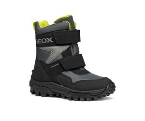 Winterstiefel GEOX "J HIMALAYA BOY B ABX", Damen, Gr. 35, grau (grau, lime), Synthetik, Textil, Schuhe Winterstiefel, Snowboots, Klettstiefel mit Warmfutter, Größenschablone zum Download (99216840-35)