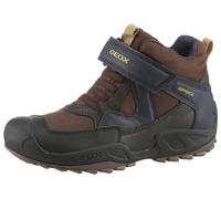 Winterstiefel GEOX "J NEW SAVAGE BOY B ABX", Mädchen, Gr. 26, braun (braun, navy), Lederimitat, Textil, Schuhe Winterstiefel, Trekkingboots, Winterstiefel, Kindergartenschuh mit Warmfutter (10019834-2