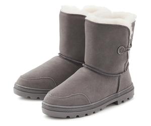 Winterstiefel LASCANA, Damen, Gr. 38, grau, Obermaterial: 100% Rindsleder. Decksohle: 100% Lammfell. Futter: 100% Lammfell. Laufsohle: 100% Synthetik, unifarben, Schuhe Winterstiefel, aus kuscheligem