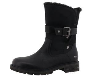 Winterstiefel MUSTANG SHOES "Bienke", Damen, Gr. 37, schwarz, Lederimitat, Textil, Basic, Schuhe Winterstiefel, Biker Boots mit Blockabsatz und Zierriemchen (60514957-37) schwarz