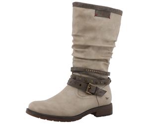Winterstiefel MUSTANG SHOES "Elfi", Damen, Gr. 37, Normalschaft, beige, Lederimitat, used, Schuhe Winterstiefel, Stiefel mit Zierriemchen und Blockabsatz (78679805-37) beige