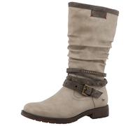 Winterstiefel MUSTANG SHOES "Elfi", Damen, Gr. 39, Normalschaft, beige, Lederimitat, used, Schuhe Winterstiefel, Stiefel mit Zierriemchen und Blockabsatz (78679805-39) beige