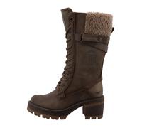 Winterstiefel MUSTANG SHOES "Stiefel", Damen, Gr. 36, Warmfutter, Normalschaft, braun (taupe), Lederimitat, Textil, Schuhe Winterstiefel, Blockabsatz, Schnürstiefel mit Warmfutterkragen und Zierschnal