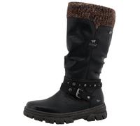Winterstiefel MUSTANG SHOES "Tabitha", Damen, Gr. 37, Normalschaft, schwarz (schwarz, braun), Lederimitat, Textil, Schuhe Winterstiefel, Stiefel mit Zierriemchen und Blockabsatz (11863154-37) schwarz,