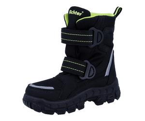 Winterstiefel RICHTER "Davos WMS: Weit", Damen, Gr. 29, schwarz (schwarz, neongelb), Lederimitat, Textil, kontrastfarbene Details, Schuhe Winterstiefel, Klettstiefel in Schuhweite: Weit, Größenschablo
