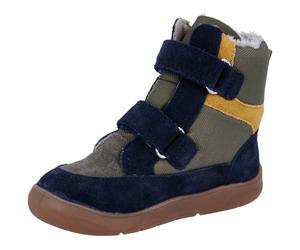 Winterstiefel RICHTER "Samy WMS: Mittel", Damen, Gr. 25, braun (blau, braun), Veloursleder, kontrastfarbene Details, Schuhe Winterstiefel, Barfußschuh, Klettstiefel mit Sympatex, Größenschablone zum D