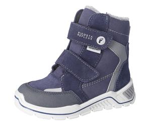 Winterstiefel RICOSTA "JANEK 50 WMS: weit", Damen, Gr. 28, blau (blau, grau), Lederimitat, Veloursleder, kontrastfarbene Details, Schuhe Winterstiefel, Snowboots, Klettstiefel mit Sympatex, Größenscha