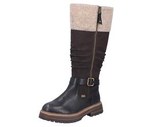 Winterstiefel RIEKER, Damen, Gr. 40, XL-Schaft, dunkelbraun, schwarz, beige, Filz, Lederimitat, Nubuklederimitat, Schuhe Winterstiefel, Langschaftstiefel mit wasserabweisender riekerTEX-Membran (29053