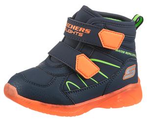 Winterstiefel SKECHERS "ILLUMI-BRIGHTS", Jungen, Gr. 21, navy, orange, Lederimitat, kontrastfarbene Details, Schuhe Winterstiefel, Winterstiefel mit Blinkfunktion, Größenschablone zum Download (487354