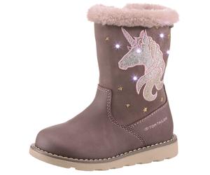 Winterstiefel TOM TAILOR "Blinkschuh", Damen, Gr. 27, rosa (altrosa), Lederimitat, Textil, Glitzer, Schuhe Winterstiefel, Langschafttstiefel, Kinderstiefel mit blinkendem Einhornmotiv (96825959-27) al