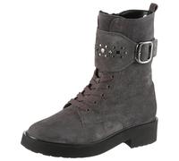 Winterstiefelette GABOR, Damen, Gr. 38, dunkelgrau, Veloursleder, unifarben, Schuhe Winterstiefelette, Blockabsatz, Schnürboots, Schnürstiefelette mit Nieten (52298946-38) dunkelgrau