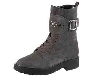 Winterstiefelette GABOR, Damen, Gr. 38, dunkelgrau, Veloursleder, unifarben, Schuhe Winterstiefelette, Blockabsatz, Schnürboots, Schnürstiefelette mit Nieten (52298946-38) dunkelgrau