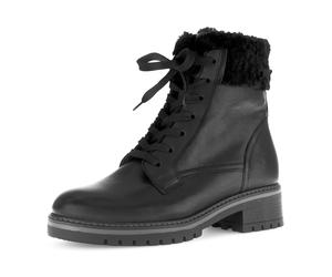 Winterstiefelette GABOR "GENUA", Damen, Gr. 39, schwarz, Glattleder, Textil, unifarben, Schuhe Winterstiefelette, Blockabsatz, Winterboots mit Teddyplüsch-Kragen (52173717-39) schwarz