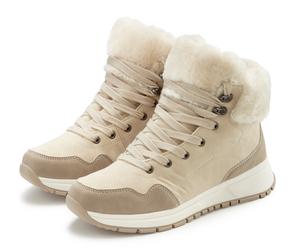 Winterstiefelette LASCANA "High Top Sneaker, Schnürschuh, Boots, Stiefelette", Damen, Gr. 40, beige, Obermaterial: 100% Lederimitat. Decksohle: 100% Textilmaterial. Futter: 100% Textilmaterial. Laufso
