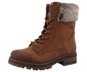 Winterstiefelette MUSTANG SHOES "Darleen", Damen, Gr. 37, braun (cognac), Lederimitat, Textil, used, Schuhe Winterstiefelette, Winterboots mit Fellimitatkragen (64415854-37) cognac