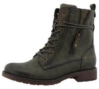 Winterstiefelette MUSTANG SHOES "Elfi", Damen, Gr. 37, khaki, Lederimitat, used, Schuhe Winterstiefelette, Winterstiefel mit Reißverschluss und markanter Schnürung (46430868-37) khaki