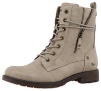 Winterstiefelette MUSTANG SHOES "Elfi", Damen, Gr. 39, grau (hellgrau), Lederimitat, Schuhe Winterstiefelette, Winterstiefel mit Reißverschluss und markanter Schnürung (70934767-39) hellgrau