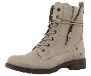 Winterstiefelette MUSTANG SHOES "Elfi", Damen, Gr. 39, hellgrau, Lederimitat, Schuhe Winterstiefelette, Winterstiefel mit Reißverschluss und markanter Schnürung (70934767-39) hellgrau