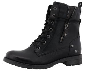 Winterstiefelette MUSTANG SHOES "Elfi", Damen, Gr. 43, schwarz, Lederimitat, Schuhe Winterstiefelette, Winterstiefel mit Reißverschluss und markanter Schnürung (98902665-43) schwarz