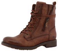 Winterstiefelette MUSTANG SHOES "Elfi", Damen, Gr. 44, cognac, Lederimitat, used, Schuhe Winterstiefelette, Winterstiefel mit Reißverschluss und markanter Schnürung (65173130-44) cognac