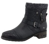 Winterstiefelette MUSTANG SHOES "Fabienne", Damen, Gr. 40, blau (nachtblau), Lederimitat, Textil, Basic, Schuhe Winterstiefelette, Biker Boots mit Blockabsatz und Zierriemchen (34449311-40) nachtblau
