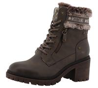 Winterstiefelette MUSTANG SHOES "Leila", Damen, Gr. 39, braun (lavabraun), Lederimitat, Textil, Schuhe Winterstiefelette, Winterstiefel mit Kunstfellkragen und Blockabsatz (75609421-39)