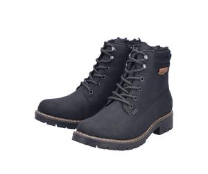 Winterstiefelette RIEKER, Damen, Gr. 36, schwarz, Lederimitat, unifarben, Basic, Schuhe Winterstiefelette, mit Schnürung und wasserabweisender TEX-Membran (33865657-36) schwarz