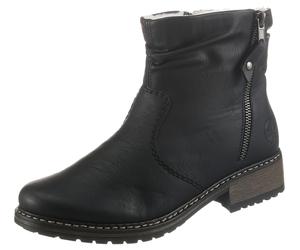 Winterstiefelette RIEKER, Damen, Gr. 36, schwarz, Nubuklederimitat, unifarben, Schuhe Winterstiefelette, Winterboots, Blockabsatz, Profilsohle, mit Zierreißverschluss außen (81209856-36) schwarz