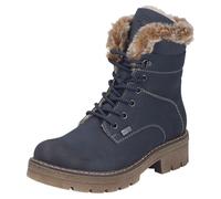 Winterstiefelette RIEKER, Damen, Gr. 38, blau (dunkelblau, beige), Nubuklederimitat, Textil, Fellimitat, unifarben, Schuhe Winterstiefelette, Schnürboots, Winterboots mit wasserabweisender riekerTEX-M