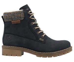 Winterstiefelette RIEKER, Damen, Gr. 38, blau (nachtblau), Nubuklederimitat, Textil, unifarben, Schuhe Winterstiefelette, Schnürboots, Stiefelette mit wasserabweisender riekerTEX-Membran (74168263-38)