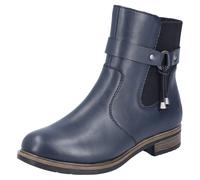 Winterstiefelette RIEKER, Damen, Gr. 38, schwarz (dunkelblau, schwarz), Elastischer Einsatz, Lederimitat, Schuhe Winterstiefelette, Chelseaboots, Winterboots, Blockabsatz, mit Innenreißverschluss (258