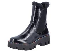 Winterstiefelette RIEKER, Damen, Gr. 38, schwarz, Lacklederimitat, Textil, glänzend, Schuhe Winterstiefelette, Plateauboots, Winterboots, Lack-Stiefelette mit buntem Sohlenrand (48591733-38) schwarz