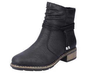 Winterstiefelette RIEKER, Damen, Gr. 38, schwarz, Lederimitat, Schuhe Winterstiefelette, Reißverschluss-Boots mit Zierkordel und slouchy Schaft (85009330-38) schwarz