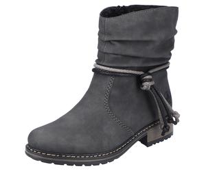Winterstiefelette RIEKER, Damen, Gr. 39, grau (anthrazit), Lederimitat, Schuhe Winterstiefelette, mit Zierbänder am slouchy Schaft (83129542-39) anthrazit