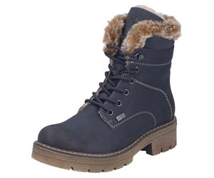 Winterstiefelette RIEKER, Damen, Gr. 41, dunkelblau, beige, Nubuklederimitat, Textil, Fellimitat, unifarben, Schuhe Winterstiefelette, Schnürboots, Winterboots mit wasserabweisender riekerTEX-Membran
