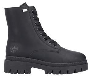 Winterstiefelette RIEKER, Damen, Gr. 41, schwarz, Lederimitat, unifarben, Basic, Schuhe Winterstiefelette, Plateauboots, Schnürboots mit wasserabweisender riekerTEX-Membran (62385644-41) schwarz