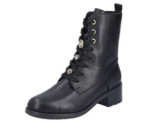 Winterstiefelette RIEKER, Damen, Gr. 41, schwarz, Lederimitat, unifarben, Schuhe Winterstiefelette, Schnürstiefelette, Boots, Blockabsatz, mit Schmuckelementen (82952226-41) schwarz