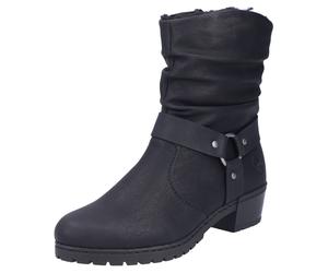 Winterstiefelette RIEKER, Damen, Gr. 42, schwarz, Lederimitat, unifarben, Schuhe Winterstiefelette, Westernstiefelette, Cowboyboots, Blockabsatz, mit Zierriemen (19208452-42) schwarz