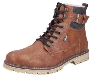 Winterstiefelette RIEKER, Herren, Gr. 42, cognac, dunkelbraun, Lederimitat, Nubuklederimitat, unifarben mit Farbeinsatz, Schuhe Winterstiefelette, Winterboots, Schnürboots mit wasserabweisender rieker