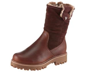 Winterstiefelette TAMARIS, Damen, Gr. 36, cognac, Leder, Veloursleder, used, Schuhe Winterstiefelette, Blockabsatz, Winterboots mit Falten im slouchy Look (36670229-36) cognac
