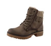 Winterstiefelette TOM TAILOR, Damen, Gr. 36, braun (taupe used), Lederimitat, Textil, Schuhe Winterstiefelette, Blockabsatz, Schnürboots mit modischem Strickkragen (88468007-36) taupe used