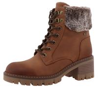Winterstiefelette TOM TAILOR, Damen, Gr. 39, braun (cognac), Lederimitat, Textil, used, Schuhe Winterstiefelette, Workerboots, Plateaustiefelette mit Blockabsatz (84344811-39) cognac