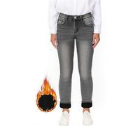 Winterwarme, dicke, taillenhoch sitzende, elastische Slim-Fit-Jeans mit Katzenschnurrbart-Details, geeignet für Büroarbeit und den täglichen Gebrauch