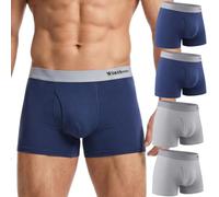Winthome Herren Boxershorts Baumwolle atmungsaktiv 4er-Pack, 50er Baumwollmischung mit seitlichem Schlitz, Nahtlose 3D-Passform ohne Etikett, Bequeme Unterhose für Lange Sitzen im Büro