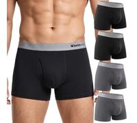 Winthome Herren Boxershorts Baumwolle atmungsaktiv 4er-Pack, 50er Baumwollmischung mit seitlichem Schlitz, Nahtlose 3D-Passform ohne Etikett, Bequeme Unterhose für Lange Sitzen im Büro