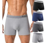 Winthome Herren Boxershorts Baumwolle atmungsaktiv 4er-Pack, 50er Baumwollmischung mit seitlichem Schlitz, Nahtlose 3D-Passform ohne Etikett, Bequeme Unterhose für Lange Sitzen im Büro