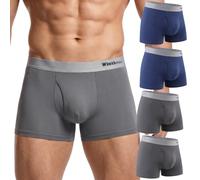 Winthome Herren Boxershorts Baumwolle atmungsaktiv 4er-Pack, 50er Baumwollmischung mit seitlichem Schlitz, Nahtlose 3D-Passform ohne Etikett, Bequeme Unterhose für Lange Sitzen im Büro